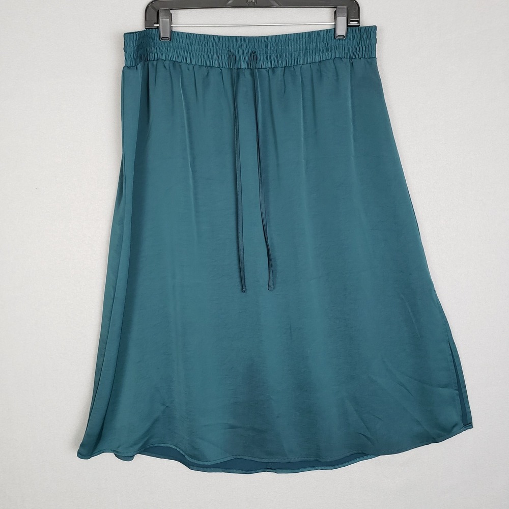 A New Day Size XL Elastic Waist Midi Skirt Green Comfortable Office Casual Basic